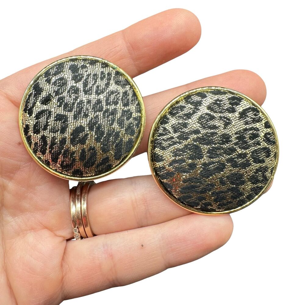 Vintage Leopard Print Clip On Earrings, Statement Jewelry